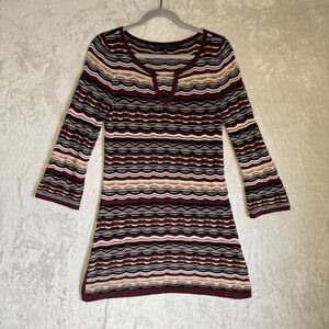 WHITE HOUSE BLACK MARKET Knit Tunic Sweater Top Striped Medium Coogi Boho Hippie